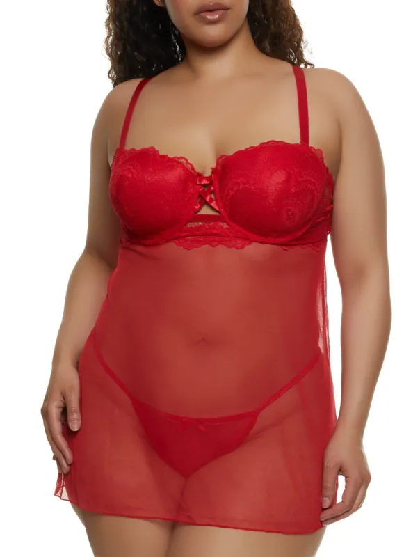 Plus Size Converts to Strapless Babydoll and G String sold by Rainbow