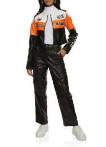 Faux Leather Motor Babe Graphic Moto Jacket sold by Rainbow