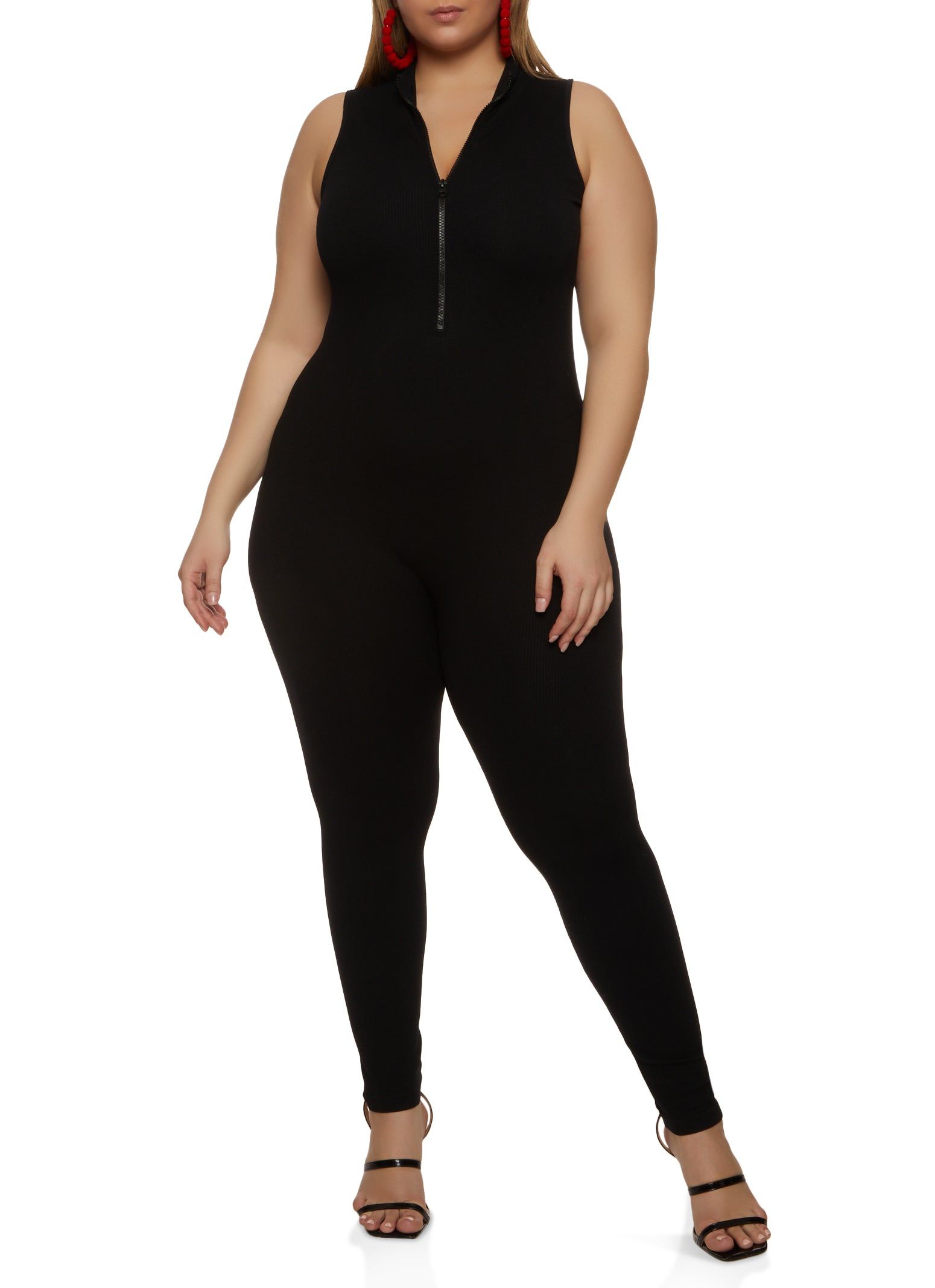 Plus Size Sleeveless Half Zip Catsuit sold by Rainbow