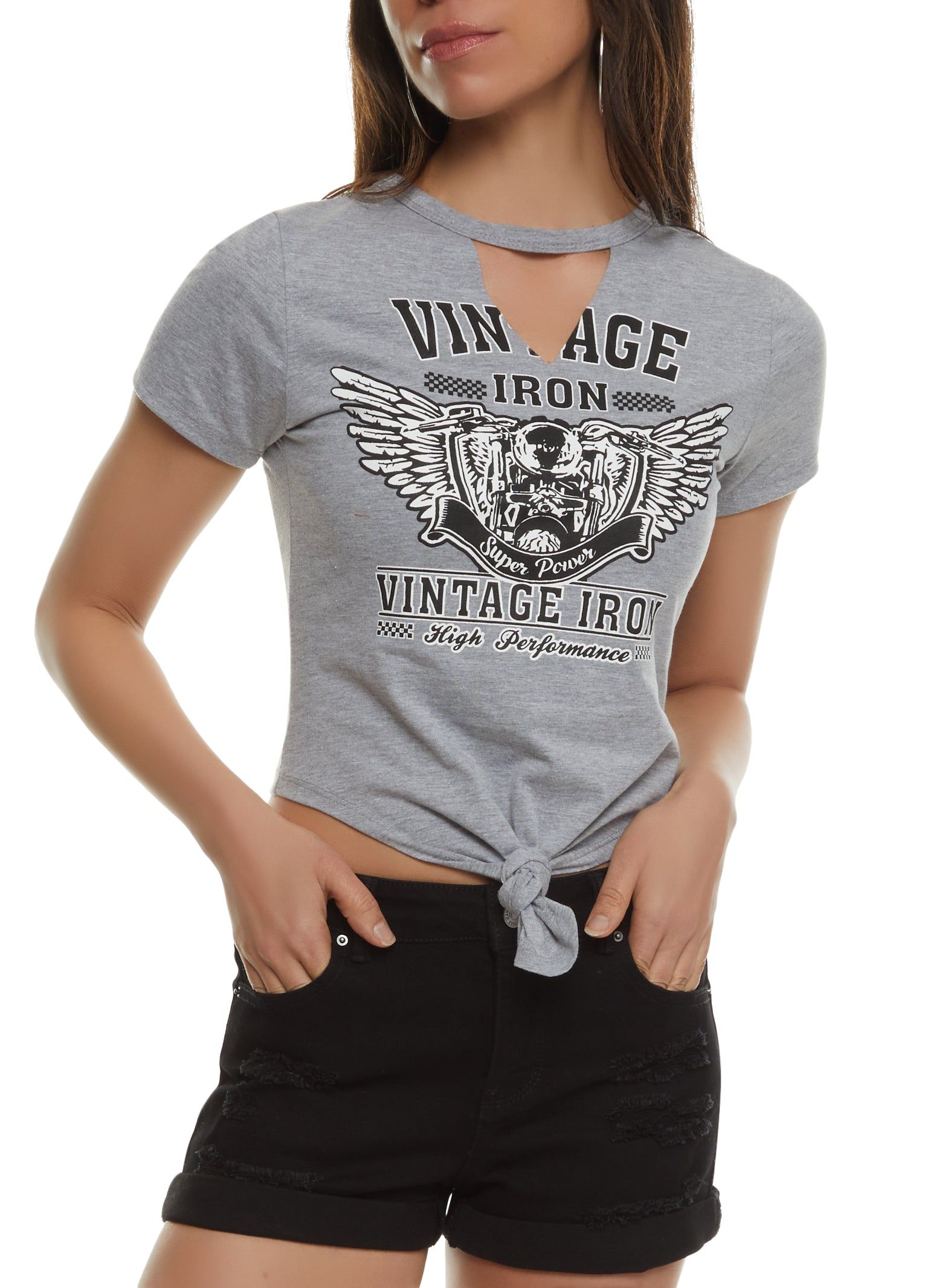 Vintage Iron Graphic Cut Out Cropped Tee sold by Rainbow