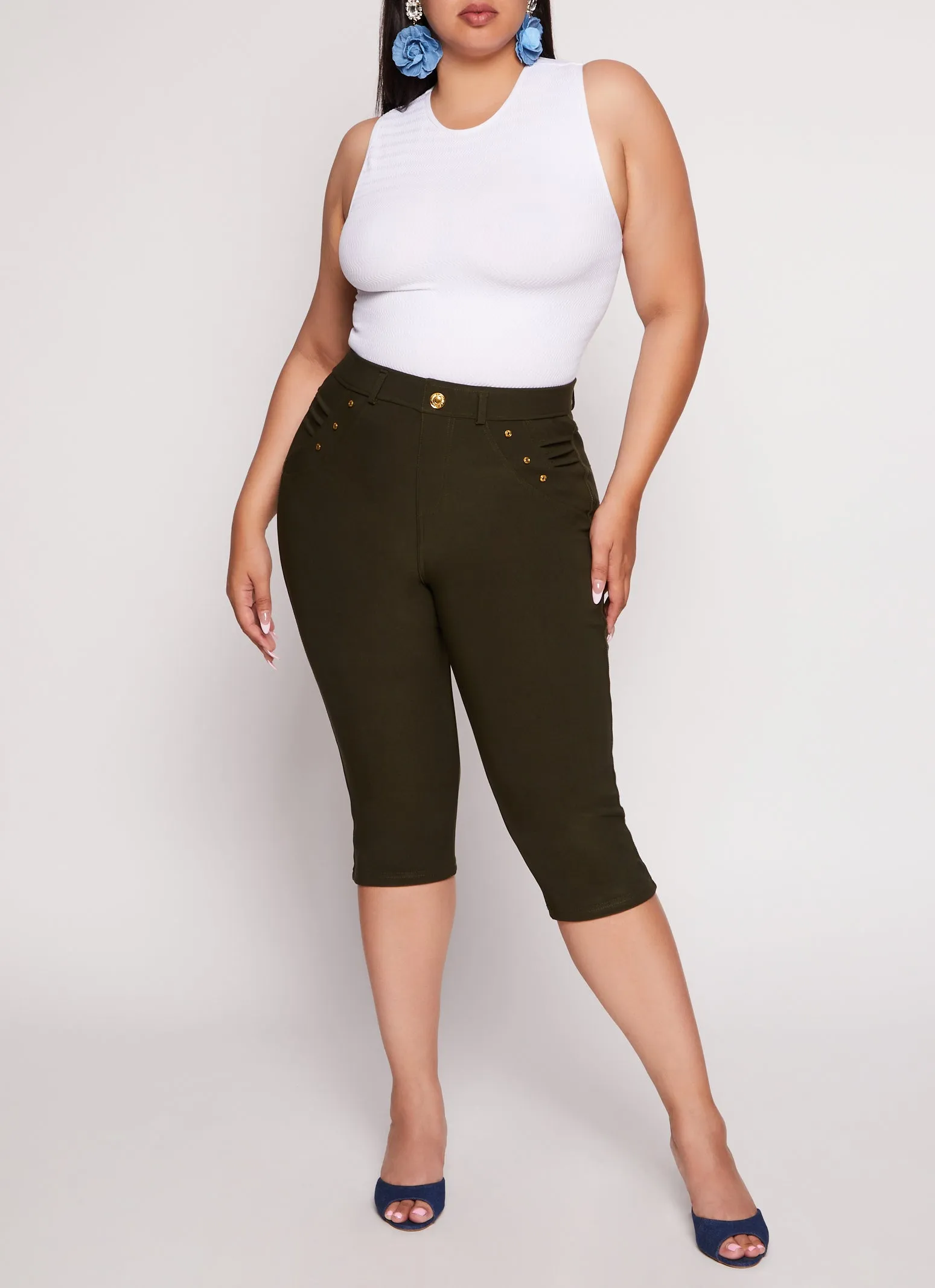 Plus Size Snatched High Waist Capri Pants sold by Rainbow