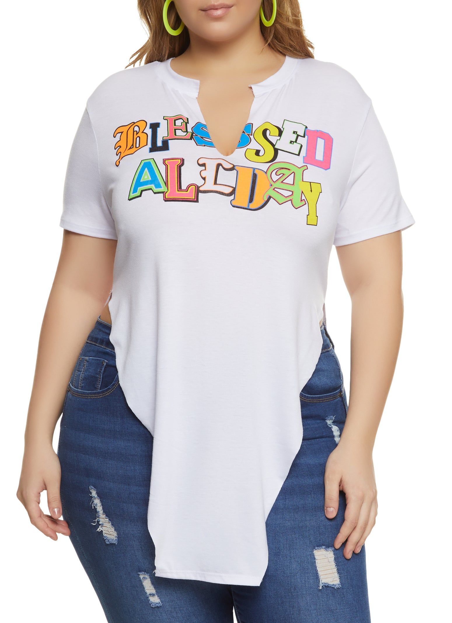 Plus Size Blessed All Day Hanky Hem Graphic Tee sold by Rainbow