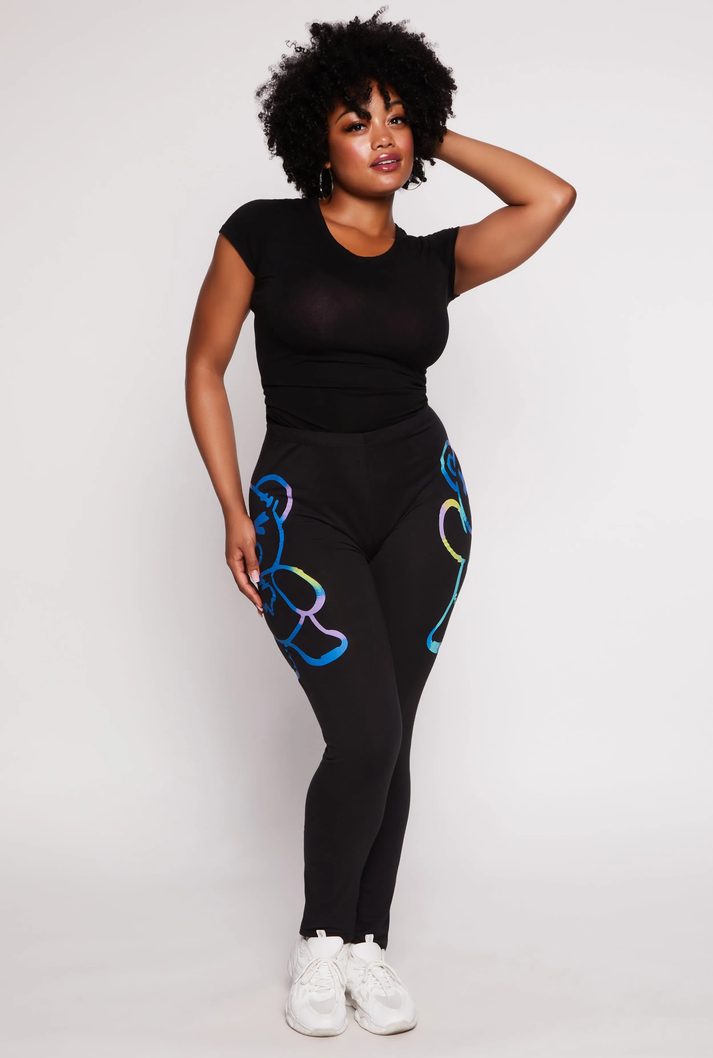 Plus Size Bear Side Graphic High Waist Leggings sold by Rainbow