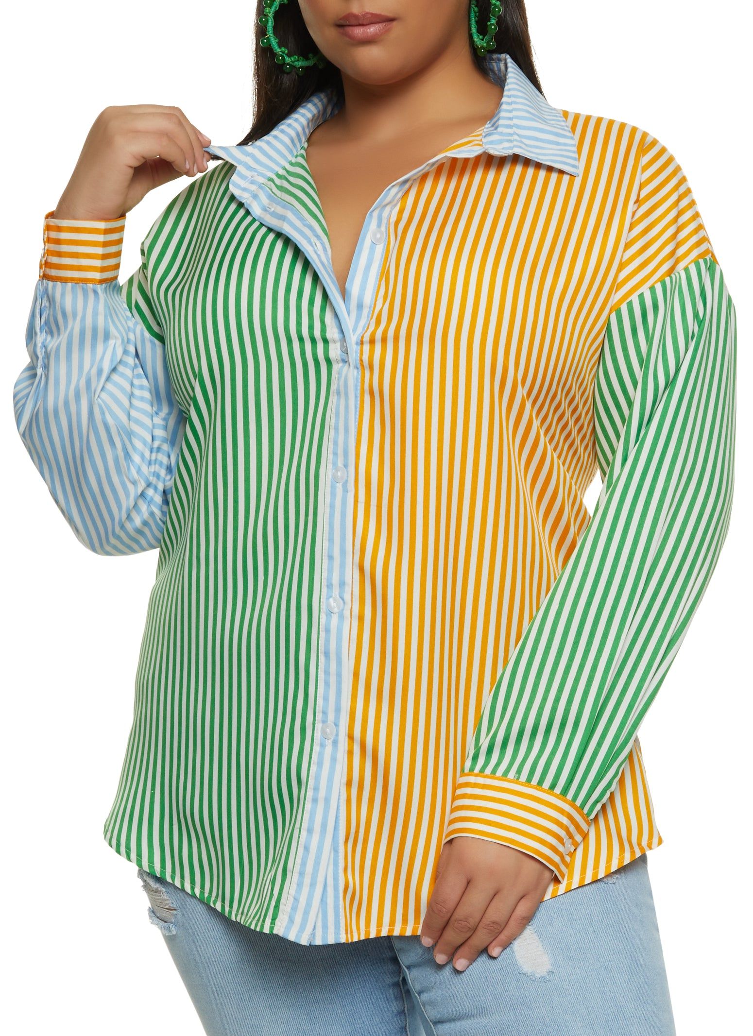 Plus Size Striped Open Back Button Front Top sold by Rainbow product image thumbnail 2