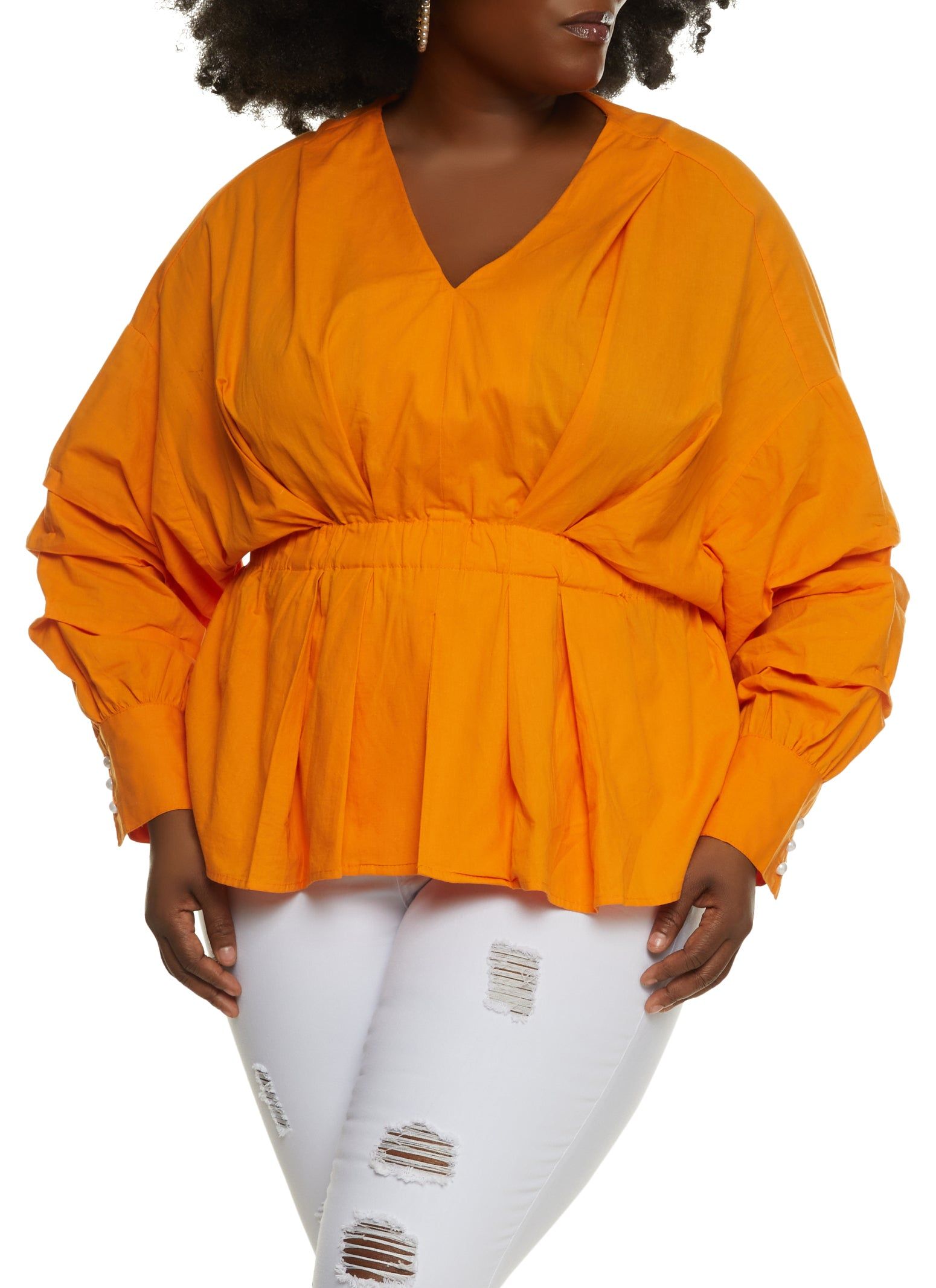 Plus Size Poplin Peplum Top sold by Rainbow