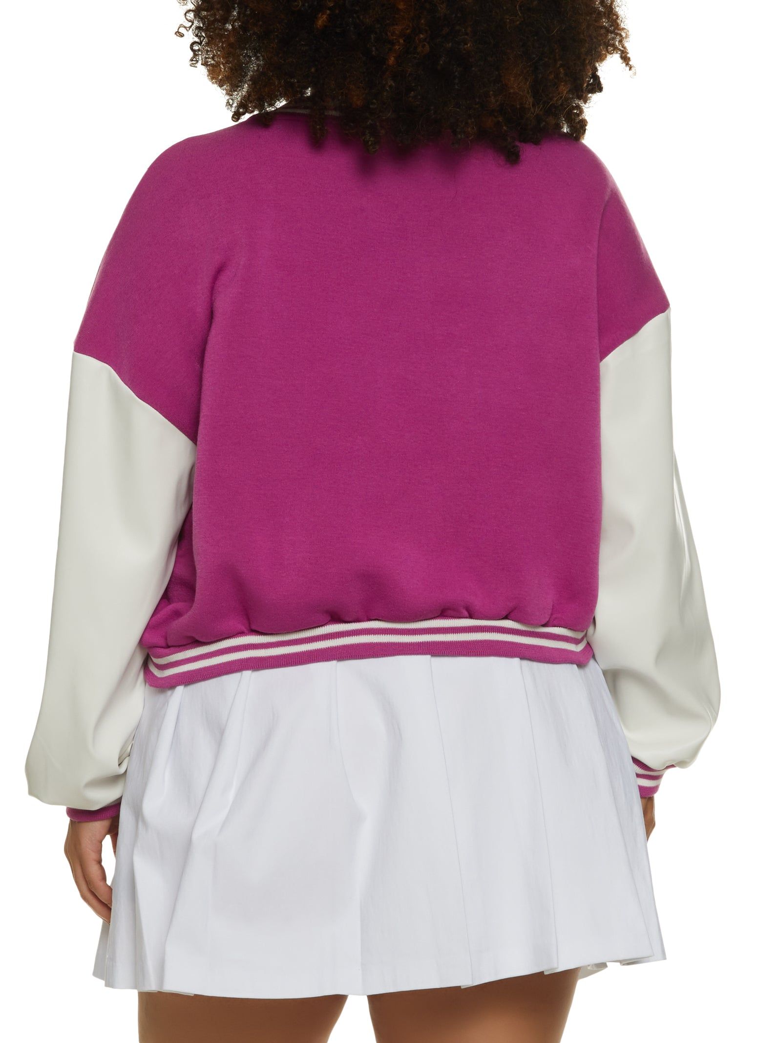 Plus Size Color Block Chenille Patch Cropped Varsity Jacket sold by Rainbow product image thumbnail 2