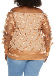 Plus Size Floral Applique Off the Shoulder Blouse sold by Rainbow