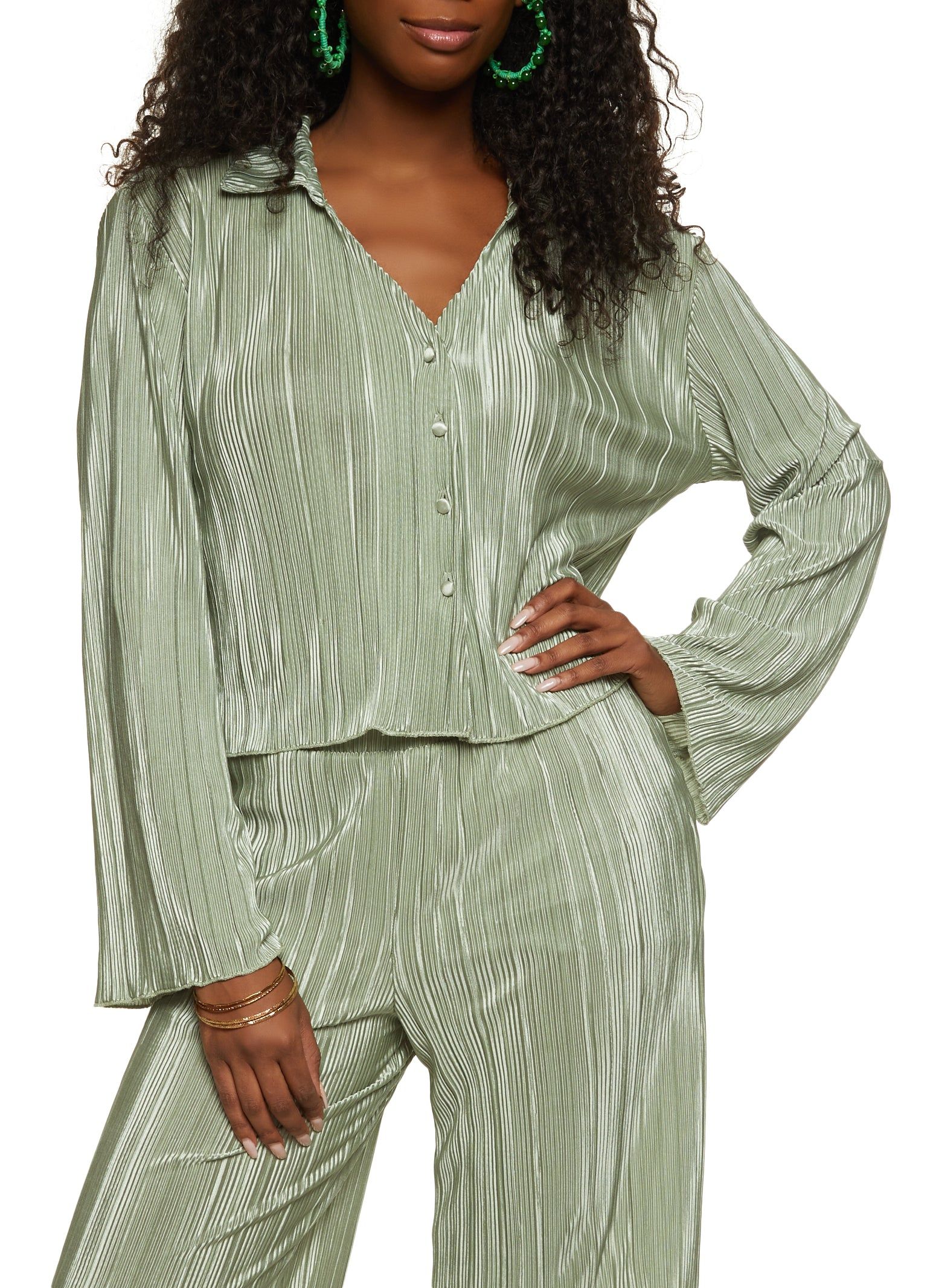 Plisse Button Front Top sold by Rainbow