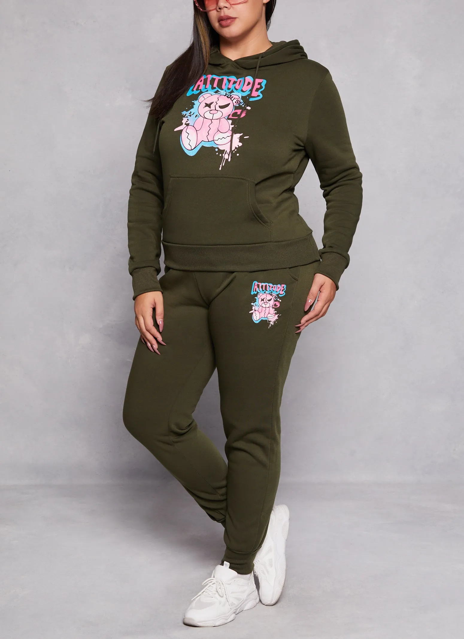 Plus Size Attitude Bear Graphic Pullover Hoodie sold by Rainbow product image thumbnail 2