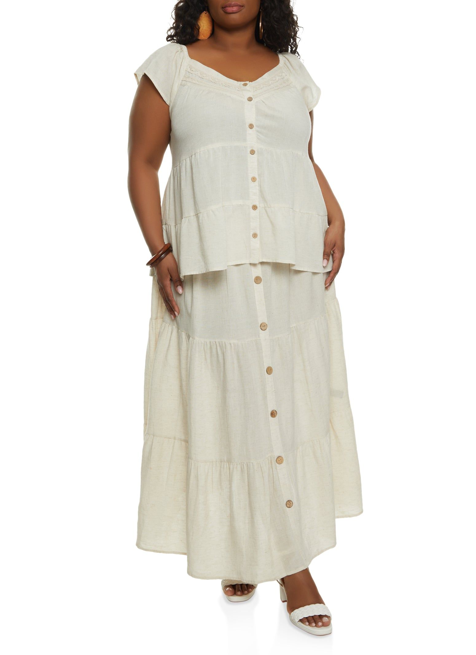 Plus Size Lace Detail Button Front Tiered Blouse sold by Rainbow product image thumbnail 2