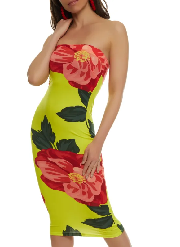 Tropical Print Tube Bodycon Dress sold by Rainbow