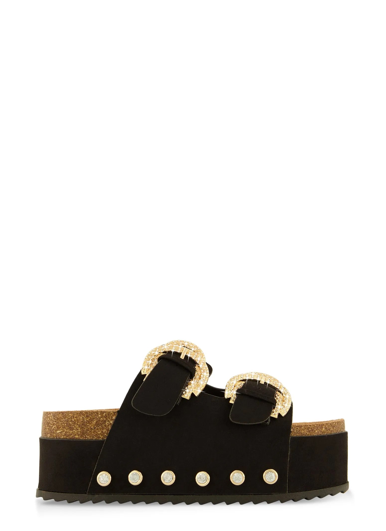Faux Suede Rhinestone Buckle Platform Footbed Sandals sold by Rainbow product image thumbnail 2