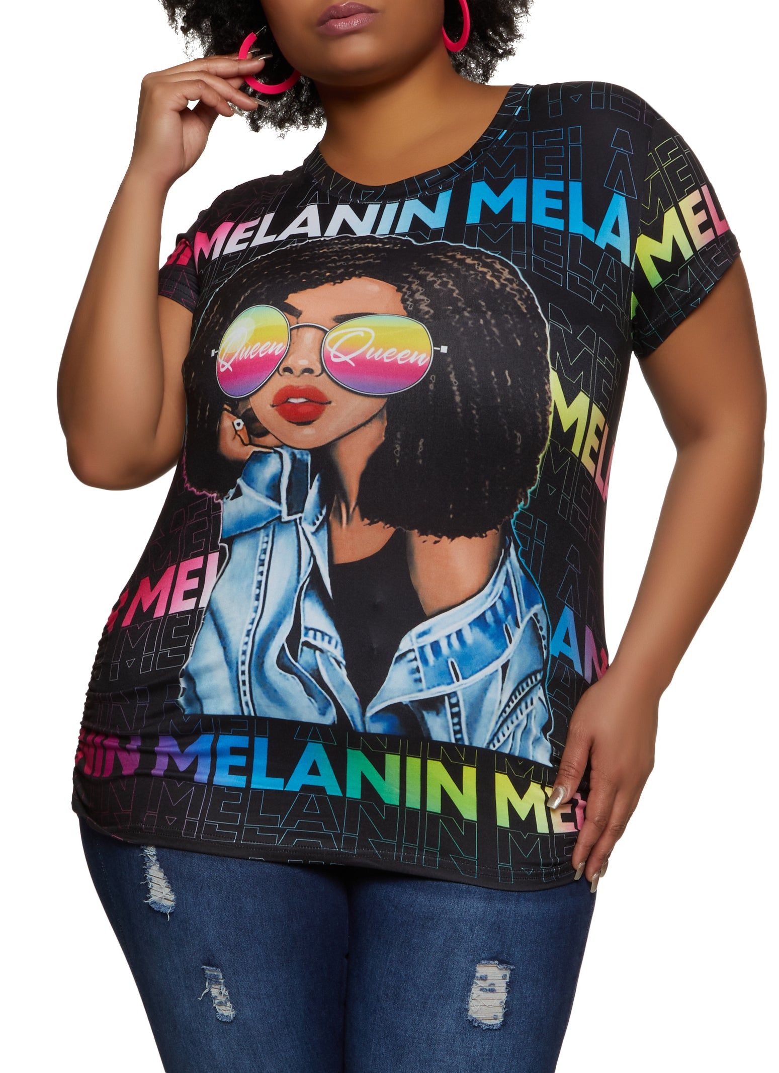 Plus Size Melanin Print Queen Graphic Tee sold by Rainbow