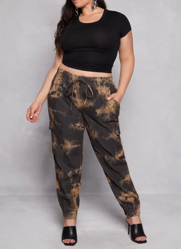 Plus Size Tie Dye Denim Joggers sold by Rainbow