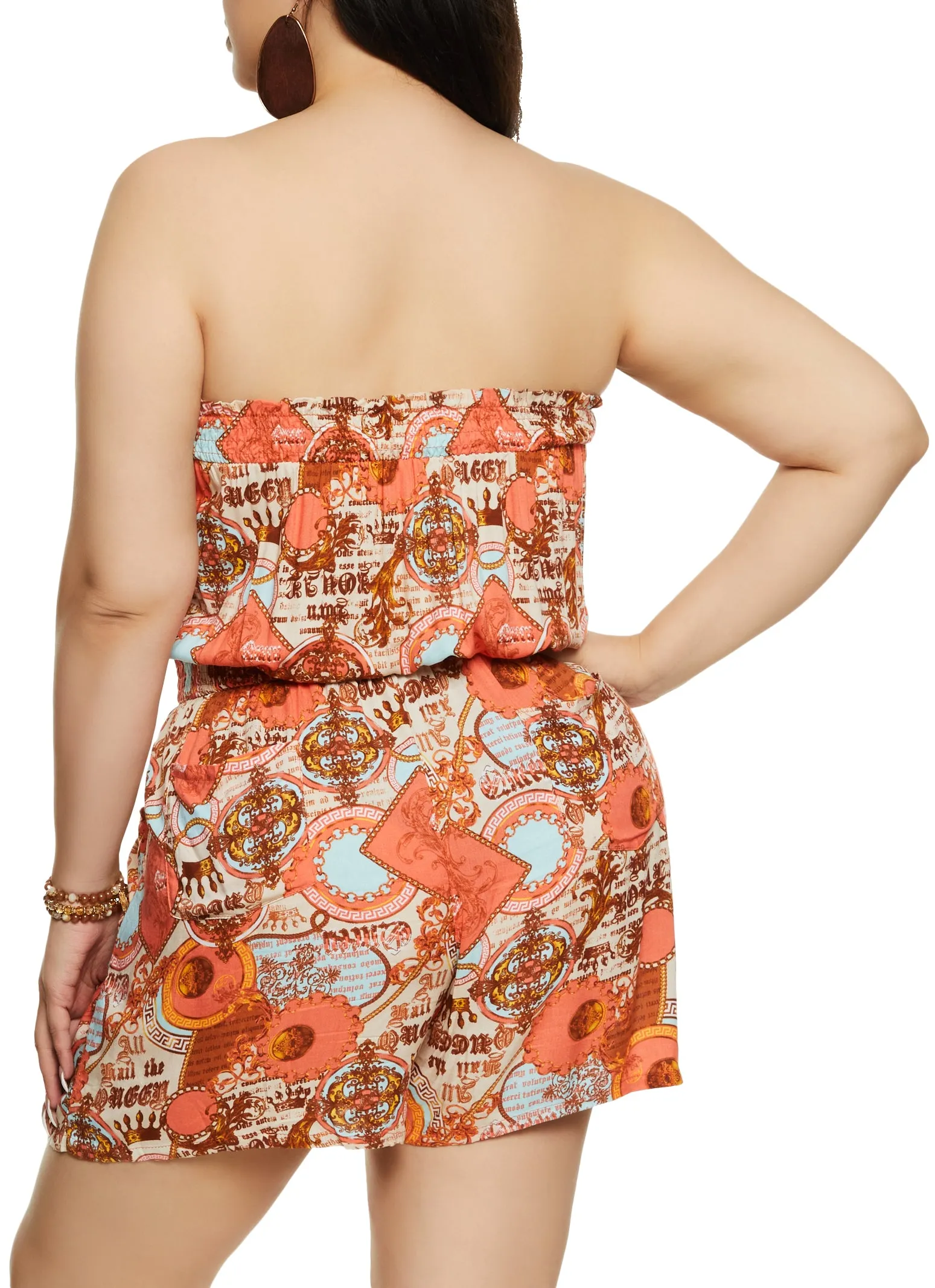 Plus Size Status Print Strapless Smocked Waist Romper sold by Rainbow product image thumbnail 3