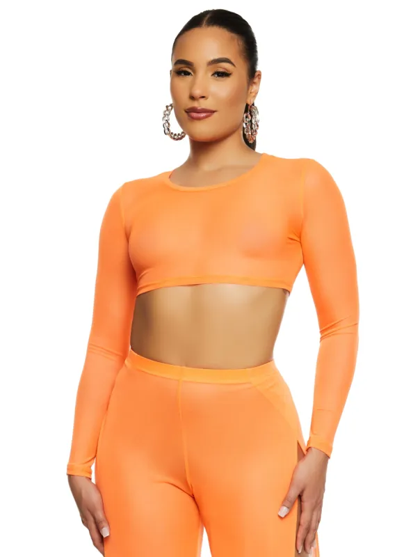 Daisy Mesh Long Sleeve Crop Top sold by Rainbow