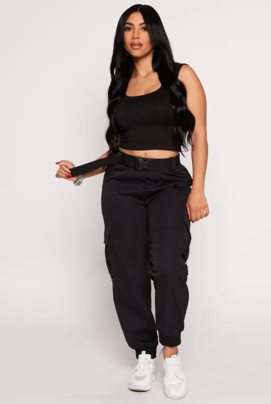 Poplin Buckle Belted Cargo Joggers sold by Rainbow