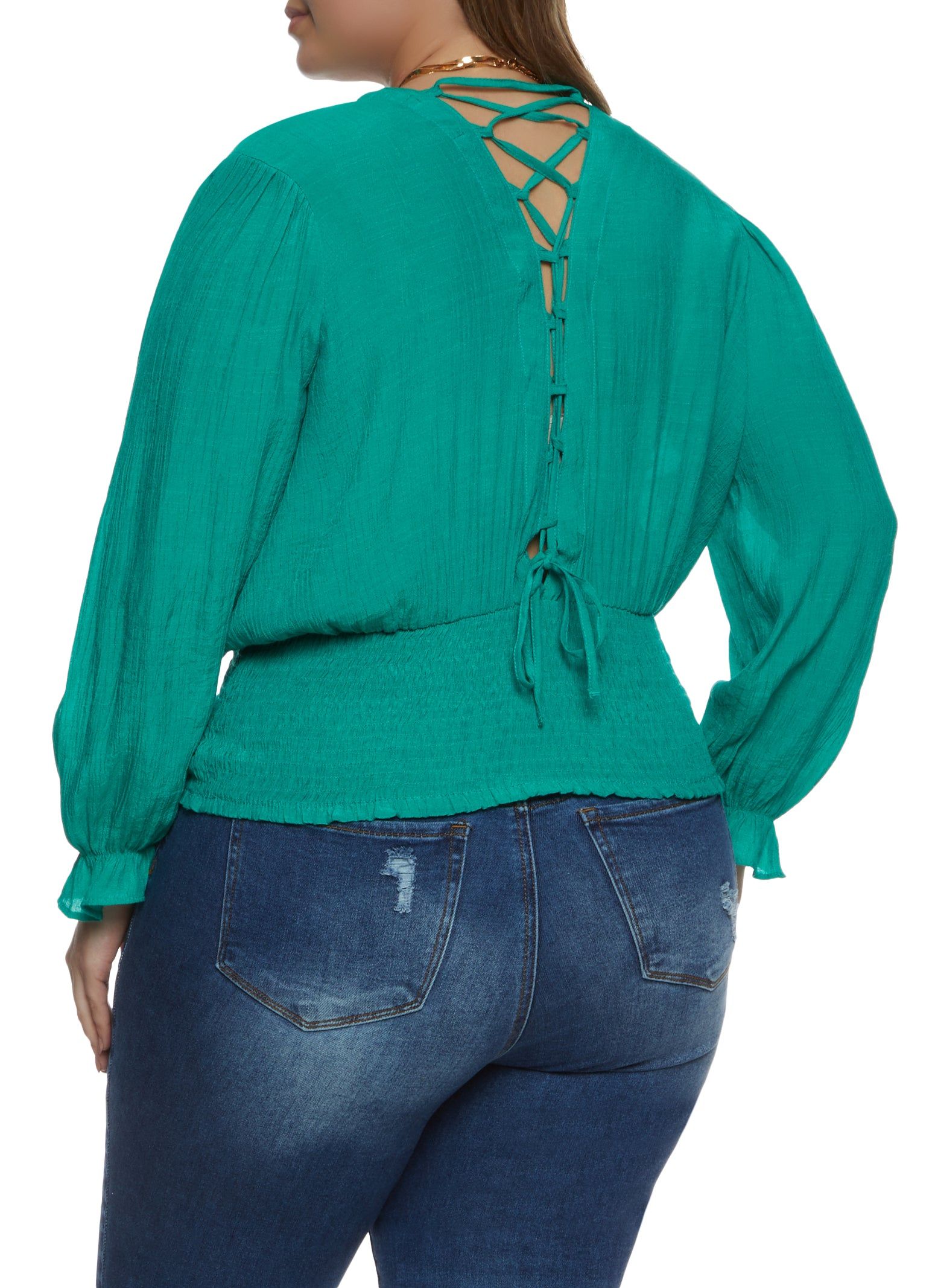 Plus Size Lace Up Back Faux Wrap Top sold by Rainbow product image thumbnail 2