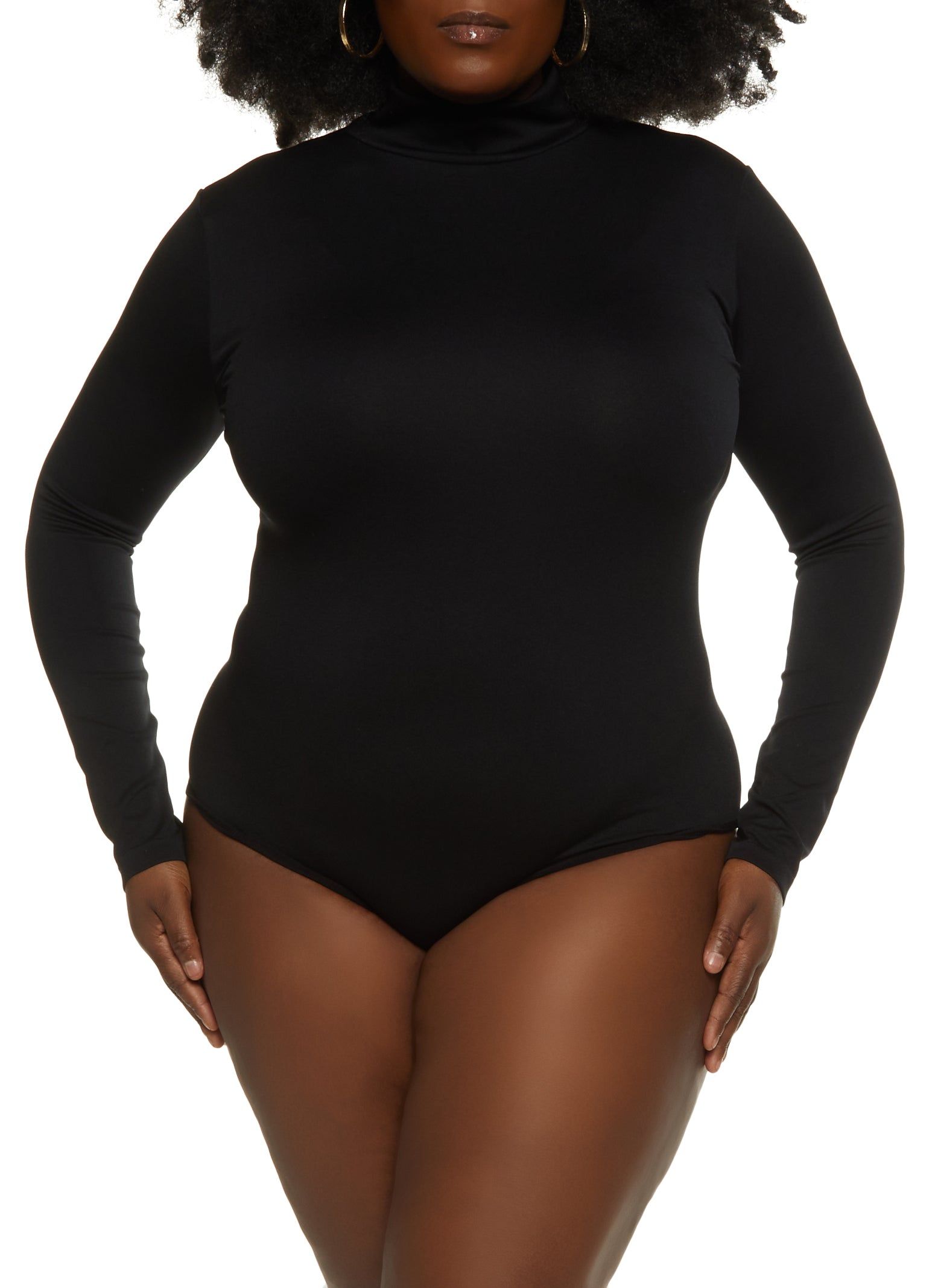 Plus Size Seamless Mock Neck Long Sleeve Bodysuit sold by Rainbow