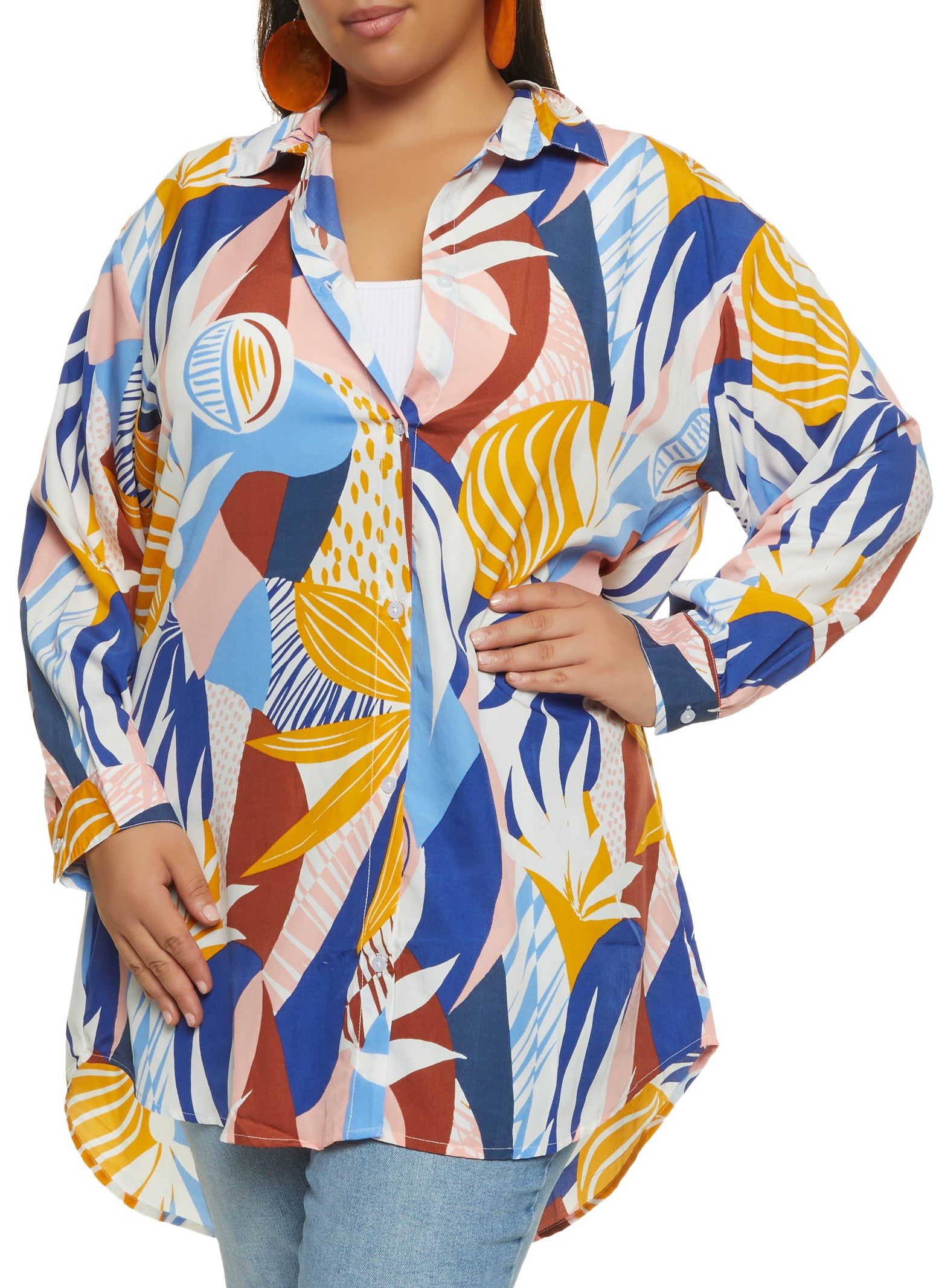 Plus Size Abstract Print Tunic Shirt sold by Rainbow