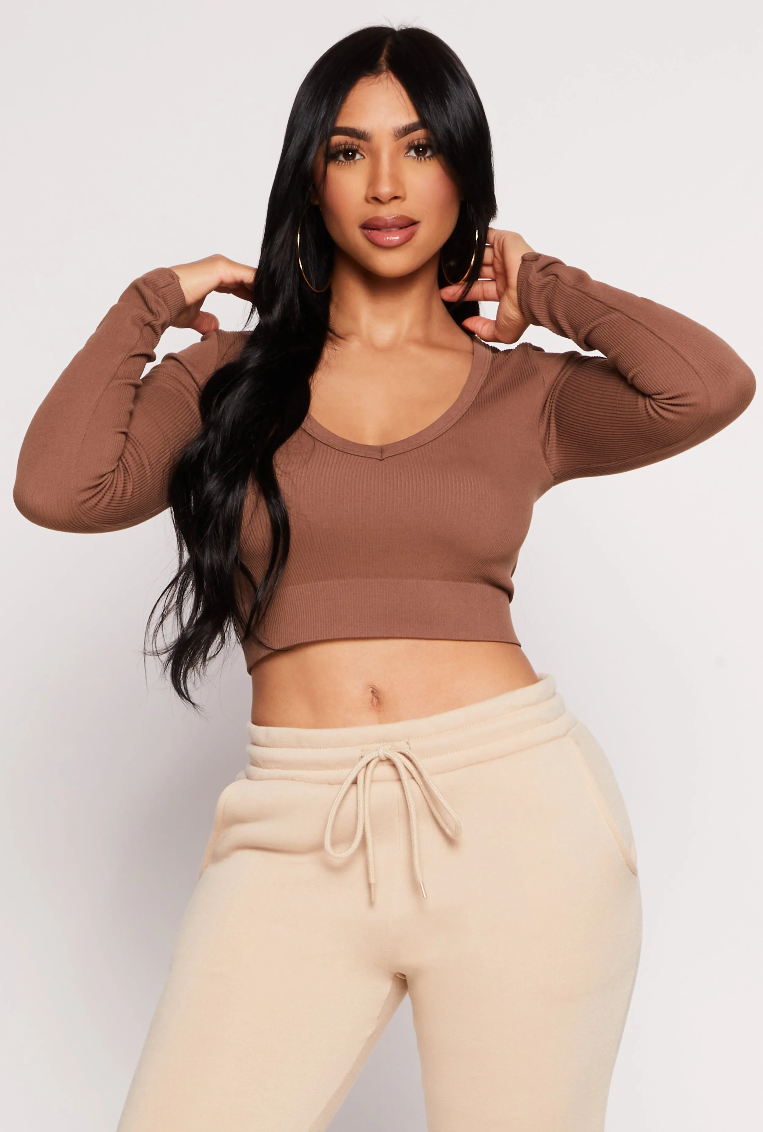Seamless Ribbed Knit Long Sleeve Crop Top sold by Rainbow