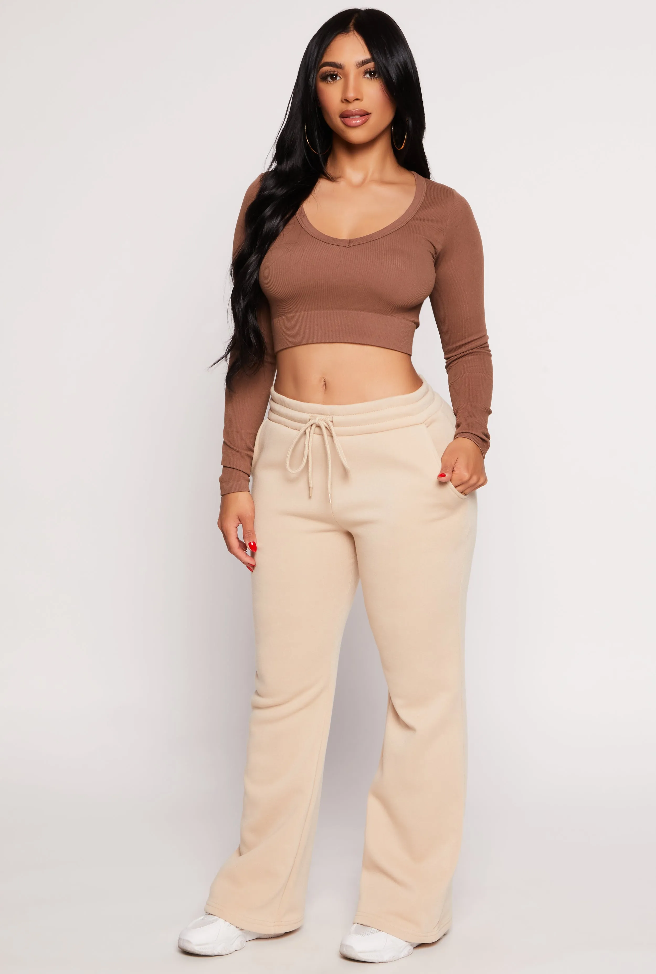 Seamless Ribbed Knit Long Sleeve Crop Top sold by Rainbow product image thumbnail 2