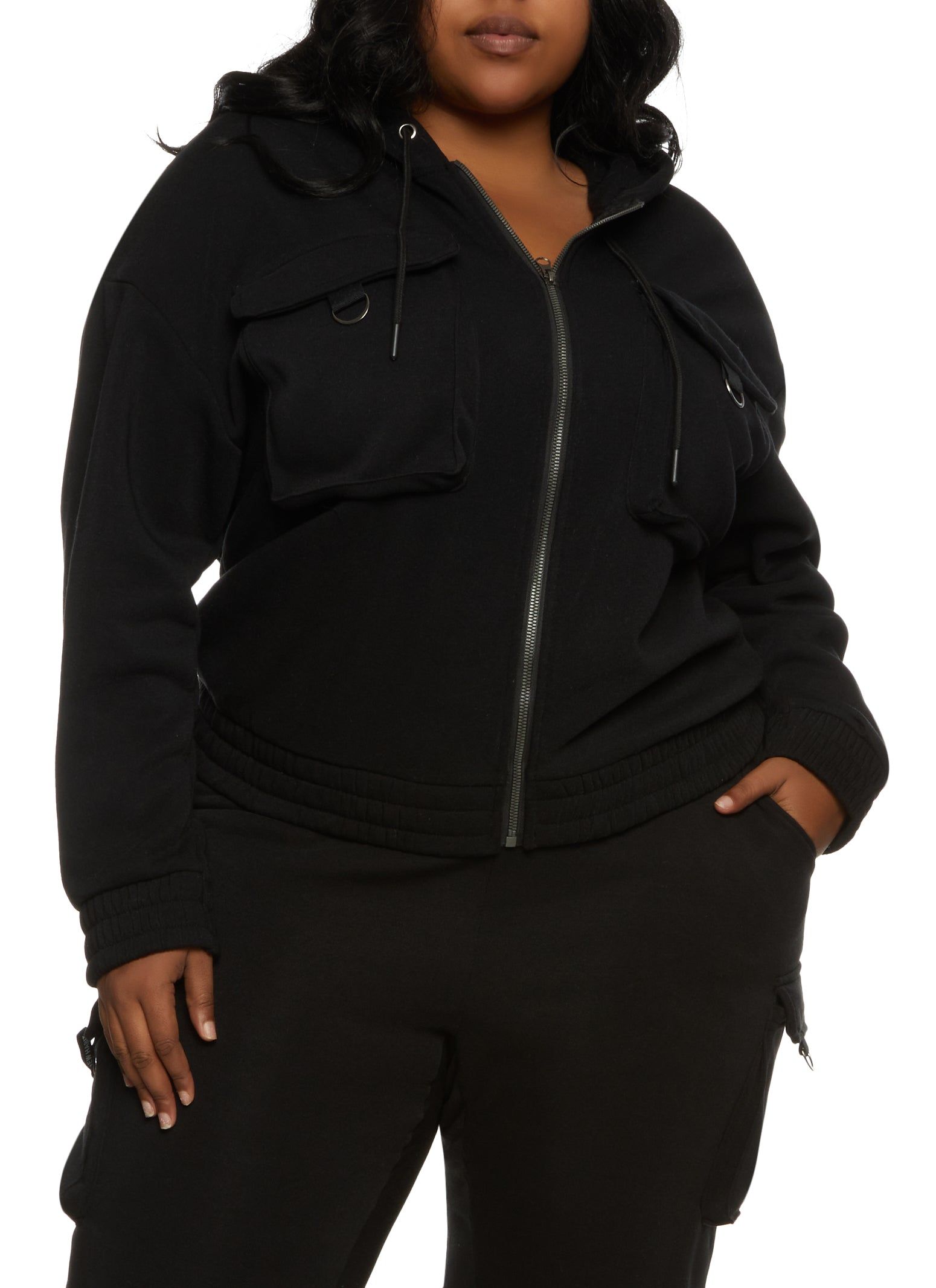 Plus Size Cargo Pocket Front Zip Front Hoodie sold by Rainbow