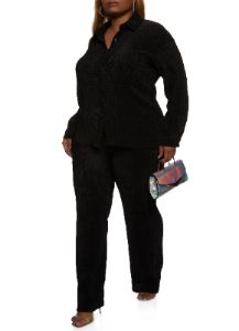 Plus Size Plisse Solid Button Front Shirt sold by Rainbow