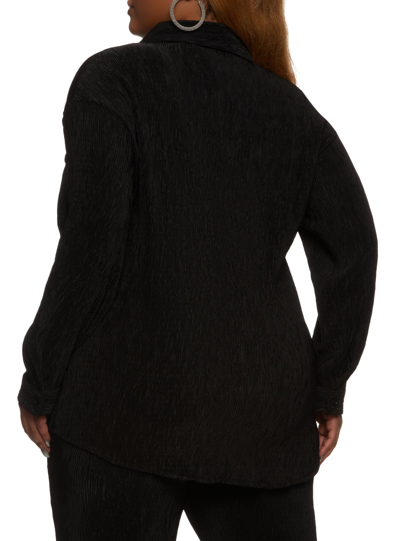 Plus Size Plisse Solid Button Front Shirt sold by Rainbow product image thumbnail 3