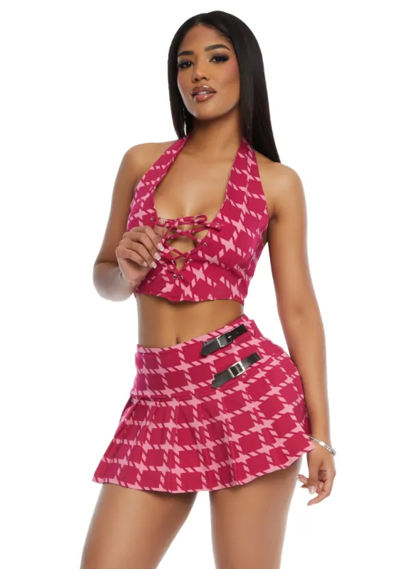 Plaid Lace Up Front Halter Top sold by Rainbow