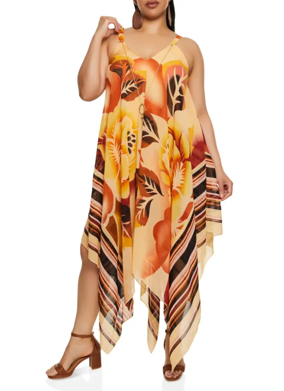 Plus Size Floral Print Handkerchief Maxi Dress sold by Rainbow