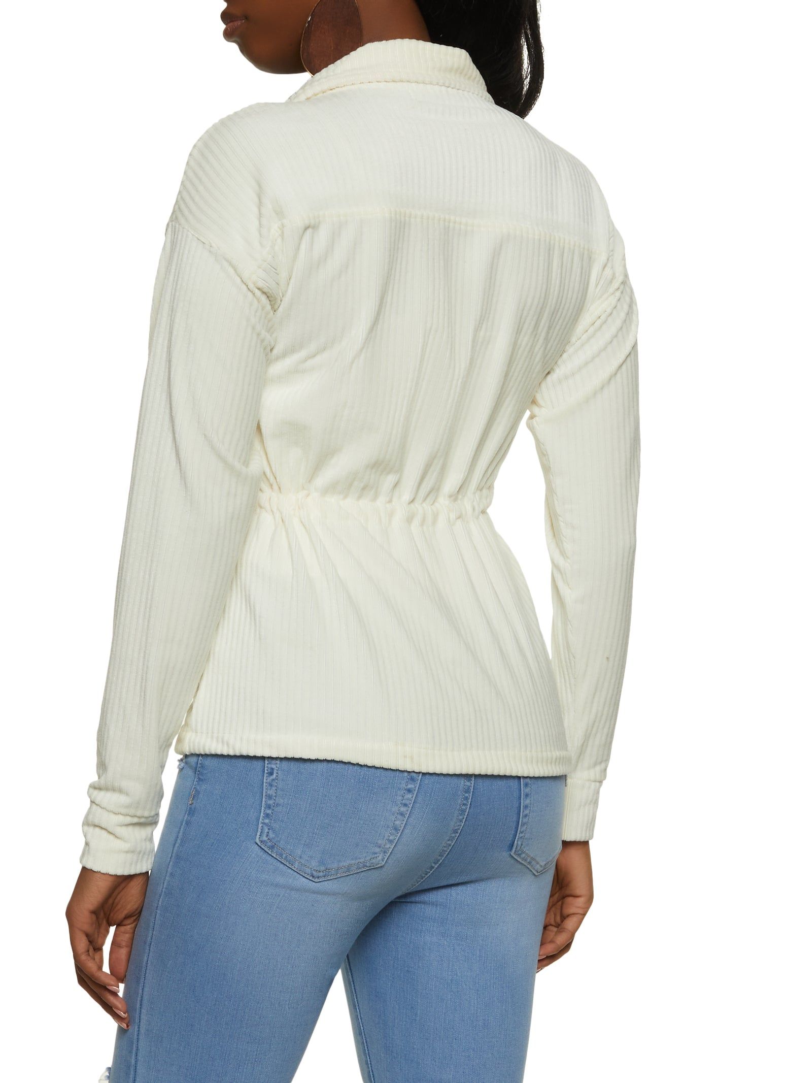 Ribbed Knit Velour Button Front Tie Waist Shirt sold by Rainbow product image thumbnail 2