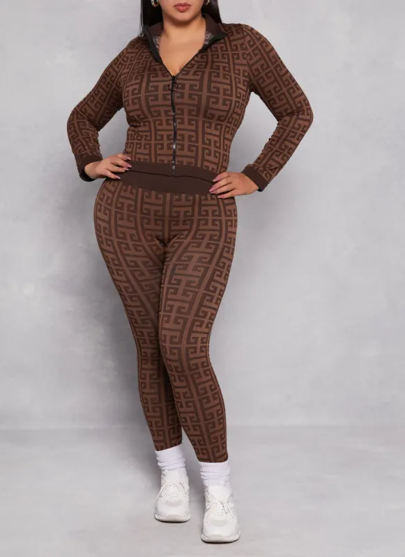 Plus Size Greek Key Seamless Fleece Lined Leggings sold by Rainbow