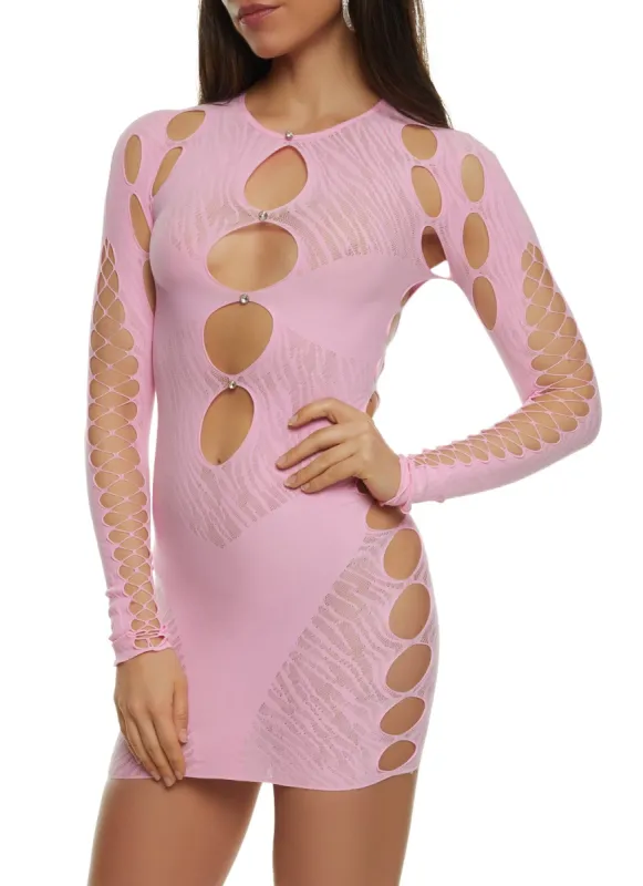 Seamless Rhinestone Cut Out Mini Dress sold by Rainbow