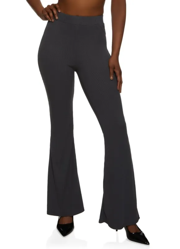 Basic Ribbed High Waist Flare Pants sold by Rainbow