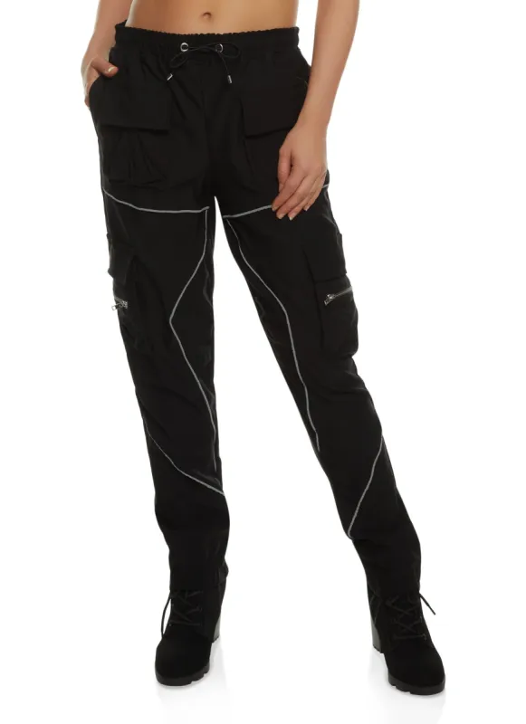 Contrast Piping Drawstring Cargo Joggers sold by Rainbow