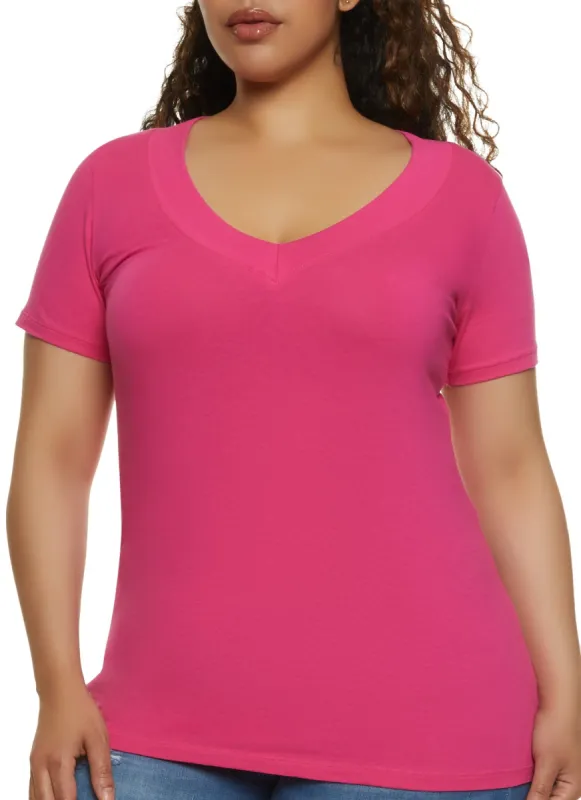 Plus Size Basic V Neck Tee sold by Rainbow