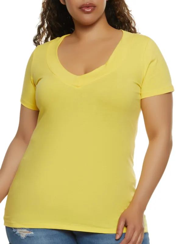 Plus Size Basic V Neck Tee sold by Rainbow