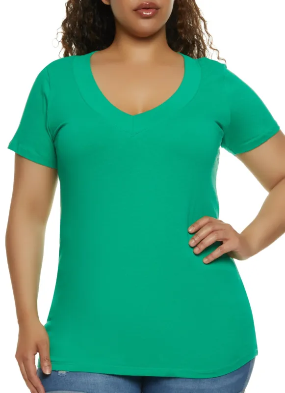 Plus Size Basic V Neck Tee sold by Rainbow