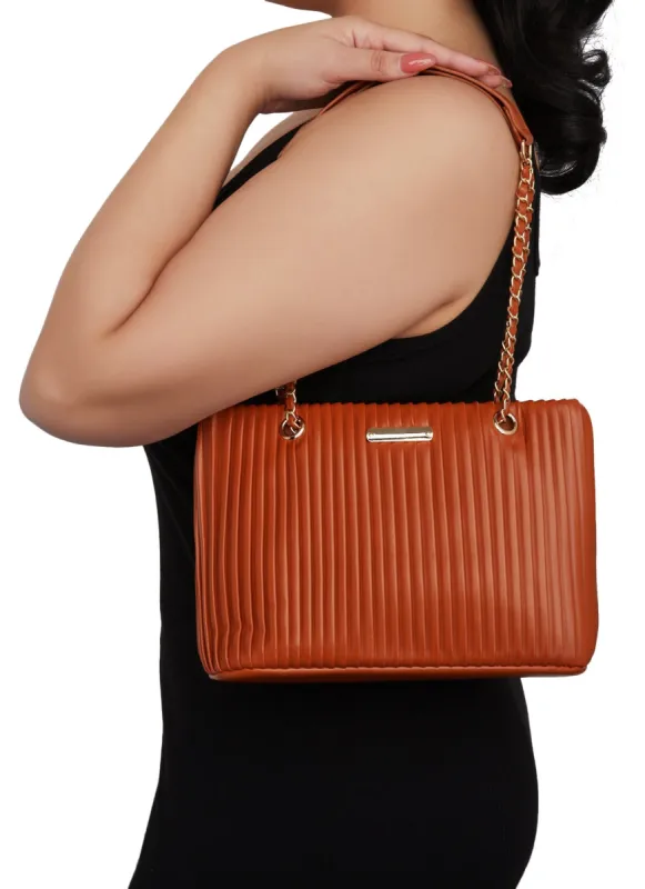 Faux Leather Pleated Chain Strap Shoulder Bag sold by Rainbow