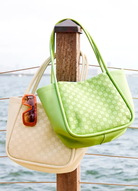 Faux Leather Checkered Detail Tote Bag sold by Rainbow