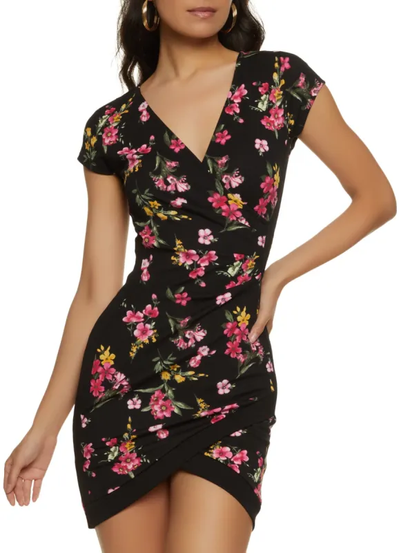Floral Print V Neck Tulip Hem Dress sold by Rainbow