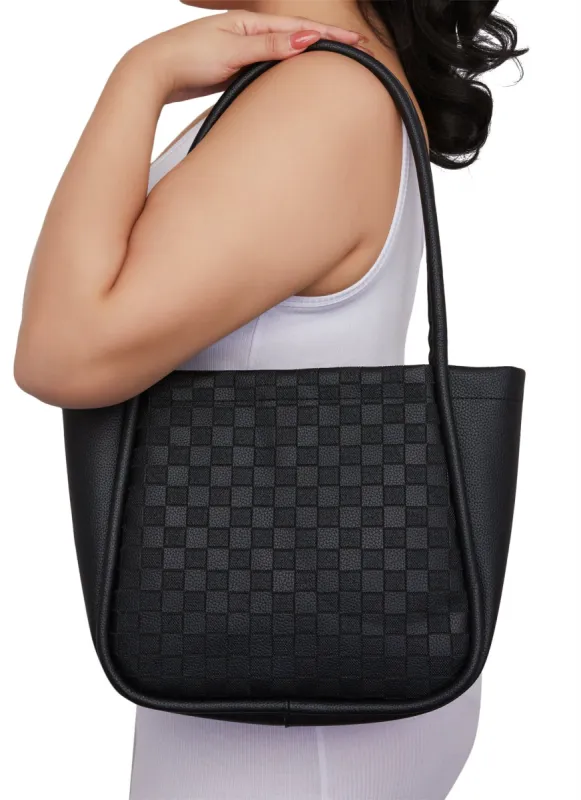 Faux Leather Checkered Detail Tote Bag sold by Rainbow