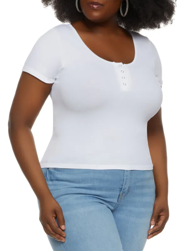 Plus Size Seamless Short Sleeve Henley Top sold by Rainbow