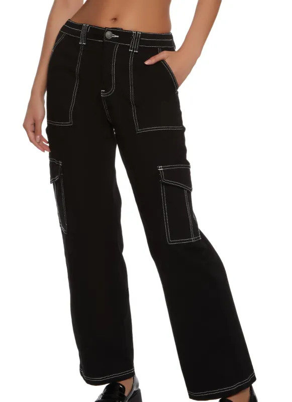 Contrast Stitch Cargo Pocket Pants sold by Rainbow