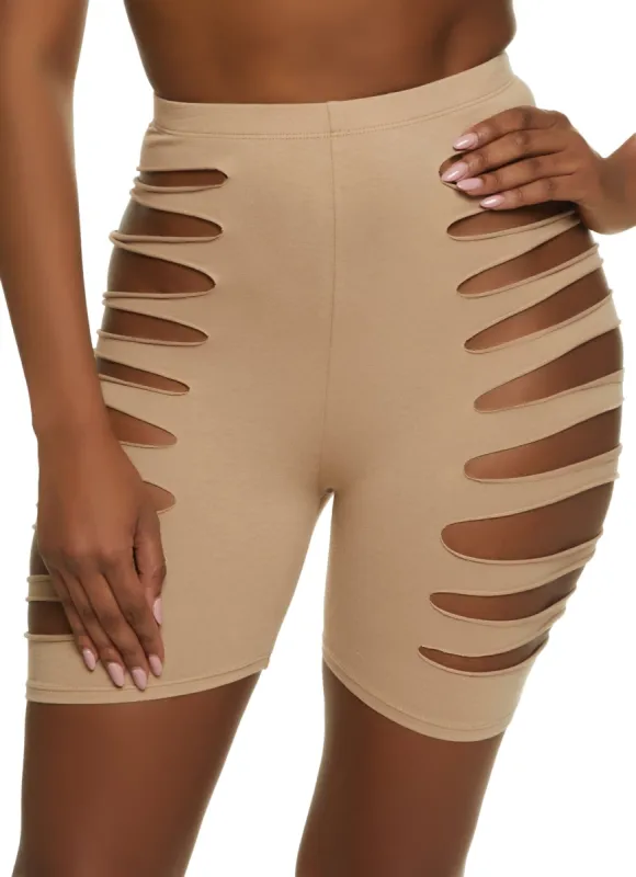 Laser Cut Side Solid Biker Shorts sold by Rainbow