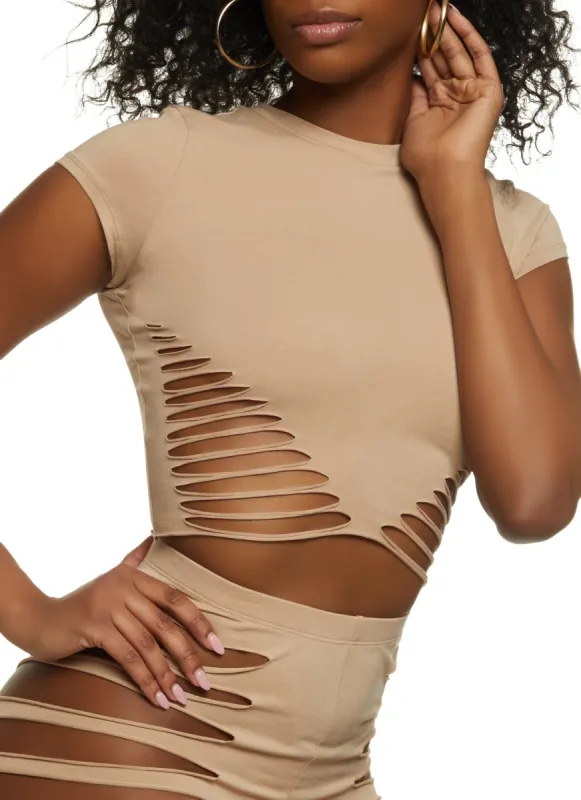 Laser Cut Side Crop Top sold by Rainbow