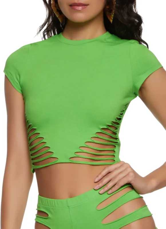 Laser Cut Side Crop Top sold by Rainbow