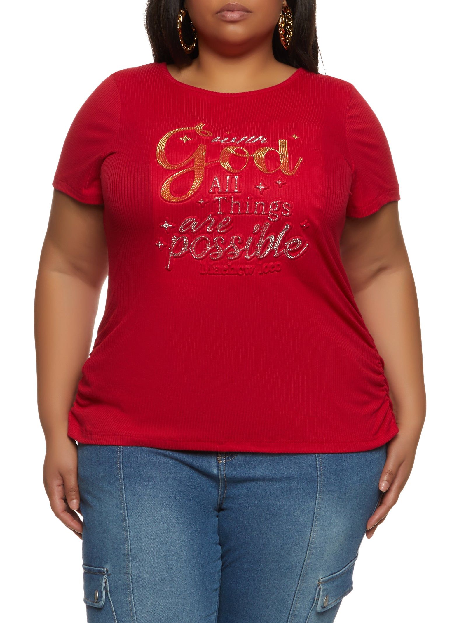 Plus Size With God All Things Embossed Rhinestone Graphic Tee sold by Rainbow