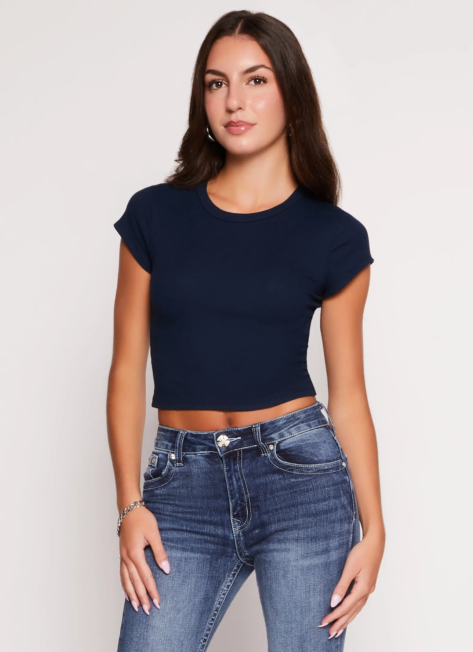 Ambiance Ribbed Knit Crew Neck Crop Top sold by Rainbow